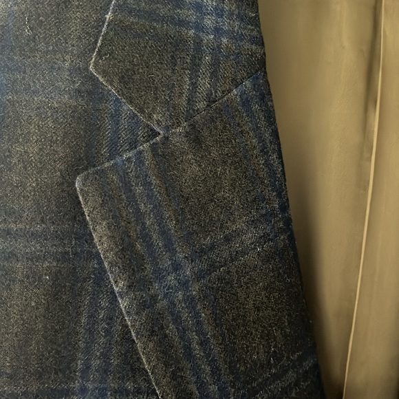 Trussini Italy Wool Gray Plaid Dual Vent Stitched Lapel Blazer Sport Jacket - Picture 14 of 15